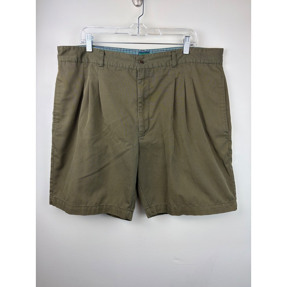 Vintage 90s Bugle Boy Signature Golf Shorts 40 Olive Green Pleated Relaxed Chino